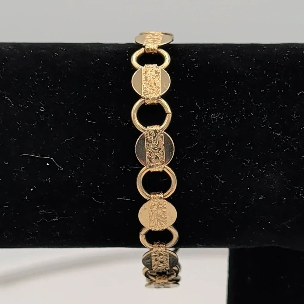 Vintage Gold Tone Sarah Coventry textured disks round link chain Bracelet‎ 7 